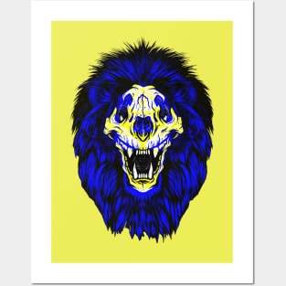 Lion Skull Interactive Yellow&Blue Filter T-Shirt By Red&Blue Posters and Art